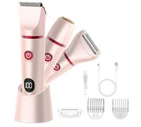 Afeitadora Glow Aura para mujer, recortadora de bikini 3 en 1, afeitadora corporal para mujer, IPX6, impermeable, sin dolor, para bikini, axilas, piernas, brazos, cara, color rosa