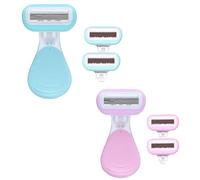 Afeitadora manual de mango corto para cabello de axilas y piernas, afeitadora eléctrica para mujer, maquinilla de afeitar suave para mujer, reutilizable, lavable, con 2 cabezales de repuesto (2