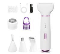 Afeitadora Mujer 5 en 1, Rasuradora Mujer zona Intima, 2 Velocidades Removedor Vello Facial, Recortador Nariz & Cejas, Seco & Húmedo Depiladora para Bikini, Cara, Nariz/Orejas Recargable USB
