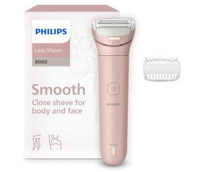 Afeitadora Philips Serie 8000 - Afeitadora sin cable para uso en seco y en mojado, sistema de 3 cuchillas, cabezal de afeitado flexible, luz LED, para las piernas y el cuerpo, Modelo BRL129/00