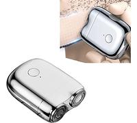 Afeitadora USB portátil a prueba de agua para hombres, afeitadora de doble cabeza lavable con succión magnética mini eléctrica, cortadora de barba (Chapado plata)