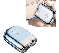 Afeitadora USB portátil a prueba de agua para hombres, afeitadora de doble cabeza lavable con succión magnética mini eléctrica, cortadora de barba (chapado azul)