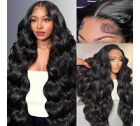 Afekisn Peluca frontal de encaje de 30 pulgadas (13 x 6) preencogida, 200 % de densidad, onda corporal, HD, transparente, 6-9 meses, sin enredos, color natural, sin pegam
