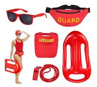 Afenau 5 piezas Baywatch Traje Hombres Damas, Disfraz de Salvavidas con Boya, Silbato, Riñonera, Sombrero de sol Ajustable, Gafas de Sol, Traje de Salvavidas para Carnaval Halloween