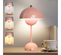 Afenau Lámpara De Mesa De Setas, Lampara De Mesa Inalambrica con 3 Colores de Luz, Infinitamente Regulable Lampara Inalambrica, Lampara de Mesa Tactil para Dormitorio, Oficina, Bares (Rosa)