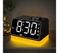 AFEXOA Reloj despertador digital con 2 estaciones de carga para teléfonos móviles, despertador con luz, despertador doble, 8 sonidos blancos, reloj de mesa con radio FM, pantalla LED 0-100% regulable