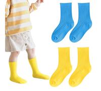 AffeGifts Calcetines de Neón Niños Vestido Calcetines para Niños y Niñas en los Años 70, 80, 90 Fiesta Cómoda y Suave para 5-8 Años (Azul y Amarillo)