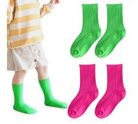 AffeGifts Calcetines de Neón Niños Vestido Calcetines para Niños y Niñas en los Años 70, 80, 90 Fiesta Cómoda y Suave para 5-8 Años (Rosado y Verde)