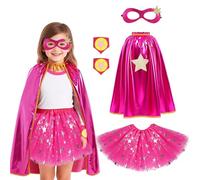 AffeGifts Disfraz Superheroe Niño 120-140cm, Disfraz Superheroina Super Girl Cabo con Máscara Tutu de Baile Soportes de Muñeca Capa Superheroes Halloween Navidad Fiesta de 7-12 Años de Edad