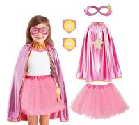 AffeGifts Disfraz Superheroe Niño 120-140cm, Disfraz Superheroina Super Girl Cabo con Máscara Tutu de Baile Soportes de Muñeca Capa Superheroes Halloween Navidad Fiesta de 7-12 Años de Edad