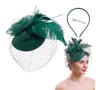 AffeGifts Tocado Tnvitada Boda Vintage con Velo y Plumas, Diadema para Bodas, Sombrero Pillbox de Mujer, Disfraces de Fiesta de Té, 1940