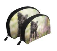 Affenpinscher Césped Perros Negros Monkey Terrier, Bolsa de Maquillaje de Concha, Monedero pequeño para Mujer, Bolsa de artículos de tocador, Bolsa de cosméticos, 2 Piezas