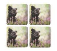 Affenpinscher Césped Perros Negros Mono Terrier,Posavasos Cuadrados de Corcho MDF, Almohadilla para Tazas, Juego de 4 Posavasos para Bebidas