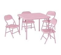 AffinityFurn Mesa infantil plegable con 4 sillas, conjunto de mesa y silla infantil para jardín de niños, mesa de actividades para comedor, guardería, aula, rosa