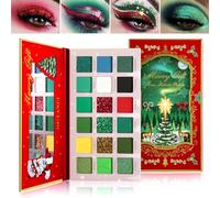 Afflano Paleta de sombras de ojos de maquillaje navideño, multicromo, rojo, verde, paleta de sombras de ojos altamente pigmentada, verde, rojo, brillante, blanco, negro, verde oscuro, azul, para Witch