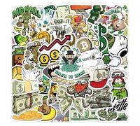 Affoto 50 Piezas de Pegatinas de Dinero Moneda, Pegatinas para Ordenador Portatil Agenda Laptop Skate Botella Agua Guitarras Maletas equipajes Coches y Bicicletas, Money currency Impermeable Vinilo