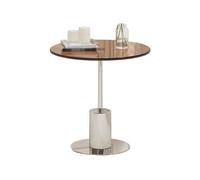 AFGFGHES Mesa auxiliar de sofá, mini mesa auxiliar creativa con cristal, mesa de centro redonda de acero inoxidable, mesa auxiliar para sala de estar