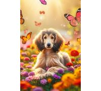 Afghan Hound Puppy in a field of colorful flowers Notebook - Large 6 x 9 inches - 127 Pages