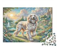 Afghan Hound Rompecabezas de Papel Grueso Cocker Spaniel en Camino de jardín florecido, Regalo de Rompecabezas Relajante 52x38cm/1000 Piezas