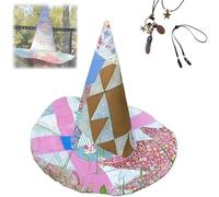 AFGQIANG Sombrero de bruja vintage Cottagecore de Halloween, hecho a mano, disfraz renacentista de Witchy Vibes (#18)