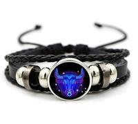 AFGQIANG Zodiac Signs Spirit Bracelet - Adjustable 12 Constellation Bracelet - Multilayer Zodiac Black Leather Bracelets - Zodiac Sign Wrap Bracelet - Birthday Jewelry Gifts for Women Men (Taurus)