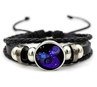 AFGQIANG Zodiac Signs Spirit Bracelet - Adjustable 12 Constellation Bracelet - Multilayer Zodiac Black Leather Bracelets - Zodiac Sign Wrap Bracelet - Birthday Jewelry Gifts for Women Men (Aquarius)