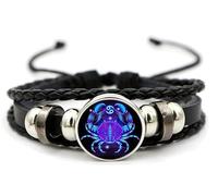AFGQIANG Zodiac Signs Spirit Bracelet - Adjustable 12 Constellation Bracelet - Multilayer Zodiac Black Leather Bracelets - Zodiac Sign Wrap Bracelet - Birthday Jewelry Gifts for Women Men (Cancer)