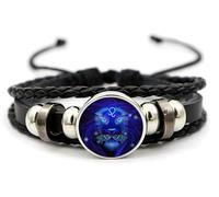 AFGQIANG Zodiac Signs Spirit Bracelet - Adjustable 12 Constellation Bracelet - Multilayer Zodiac Black Leather Bracelets - Zodiac Sign Wrap Bracelet - Birthday Jewelry Gifts for Women Men (Leo)