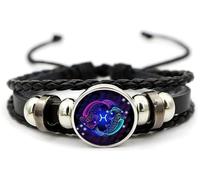 AFGQIANG Zodiac Signs Spirit Bracelet - Adjustable 12 Constellation Bracelet - Multilayer Zodiac Black Leather Bracelets - Zodiac Sign Wrap Bracelet - Birthday Jewelry Gifts for Women Men (Pisces)