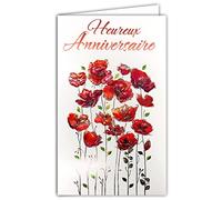 Afie 15-6457 ARGUS Tarjeta ilustrada en relieve con sobre blanco 12x19,5cm Feliz CUMPLEAÑOS Cobre Flores Amapolas Rojo Naranja Rosa Metálico Grabado Papel Brillante Campestre Femenino