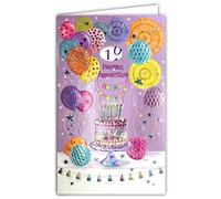 Afie 15-6475 ARGUS Feliz ANIVERSARIO Ruedas 1 2 3 4 5 6 7 8 9 10 11 12. a 99 años para Niña Mujer Brillante en relieve con sobre blanco 12x19,5cm Pastel Fiesta, Rosa Violeta