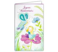 17-6051 Tarjeta con Sobre Feliz Cumpleaños para Niño Niña Hada Rubia con Varita Mágica y Alas Flores Mariposa Personajes Ilustración Juvenil - Hecho en Europa