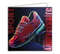 Afie 22069 - Tarjeta de felicitación de cumpleaños con diseño de baloncesto, color rojo brillante - Tarjeta cuadrada 145 x 145 mm con sobre - Fabricación francesa, zapatos, caminar, carreras, jóvenes