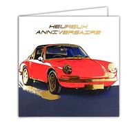 Afie 22078 - Tarjeta cuadrada con sobre (15 x 15 cm), diseño de coche con texto Happy Anniversary, color rojo y dorado brillante, GT1 LMP2