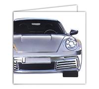 Afie 22079 - Tarjeta sin texto interior en blanco con sobre cuadrado, 15 x 15 cm, coche, gris plateado, brillante, deportivo, mecánico, automóvil, carrera, GT1, LMP2, para hombre, niño, máscarín, fabricado en Francia