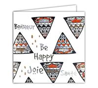 Afie 22100 - Tarjeta con sobre cuadrado (15 x 15 cm), diseño con texto «Be Happy Joie Bonheur Bonne Santé» (texto en inglés), color plateado brillante con textura, étnico, con mensaje de deseos para ti y fiesta - Fabricado en Francia