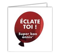 AFIE 22223 - Tarjeta cuadrada con diseño de globo de baudruche, color rojo brillante, 15 x 15 cm, diseño de edición de impresión, fabricación francesa, colección Sueño de palabras