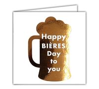AFIE 22235 Happy BIRTHDAY - Tarjeta cuadrada con forma de cerveza (15 x 15 cm), diseño de impresión en francés