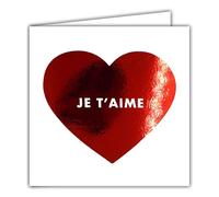 AFIE 22237 Tarjeta Cuadrada Je T'Aime San Valentín 14 de febrero Corazón Rojo Brillante - con sobre Blanco, 15 x 15 cm Interior Blanco - Creación de impresión Fabricación Francesa Colección Sueño de