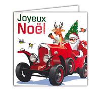 Afie 23005 - Tarjeta cuadrada con diseño de Papá Noel feliz para coche, color rojo brillante con árbol de pájaros, animales de fin de año, con sobre blanco