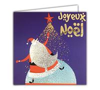 Afie 23009 - Tarjeta cuadrada con diseño de Papá Noel feliz con estrellas de oro dorado brillante y árbol de noche con sobre blanco