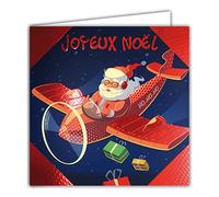 Afie 23013 - Tarjeta cuadrada con diseño de Papá Noel con texto "Happy Avion", regalo para chiminés de fin de año, con sobre blanco