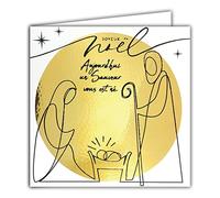 Afie 23021 Tarjeta cuadrada de belén de Navidad en oro brillante, Jesús María José Salvador nacido festivo, con sobre blanco