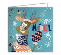 Afie 23026 - Tarjeta cuadrada brillante de plata para Navidad, reno, divertido, diseño de cuco, manoplas de fiesta de fin de año, con sobres blancos