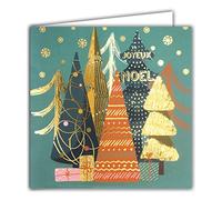 AFIE 23028 - Tarjeta cuadrada, diseño de árbol de Navidad, color dorado brillante, regalo de copos de fiesta de fin de año, con sobres blancos