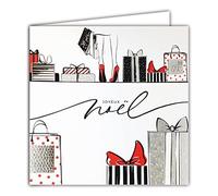 Afie 23032 - Tarjeta cuadrada para regalo de Navidad, regalo plateado, brillante, bolsa de compra con diseño de lazo rojo