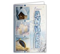 AFIE 61-3023-1 - Tarjeta de buen año, palabra en 3D con purpurina esmerilada que brillan Ambiente invernal con escamas Nidichera Velas - Formato 17 x 11,5 cm con sobres