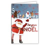 Afie 61-5633 - Tarjeta de felicitación de Papá Noel brillante con diseño de oso de zorro, con sobre blanco