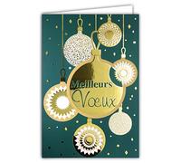 Afie 61-5687 Tarjeta para presentar sus mejores deseos con sobre y dorado en oro brillante brillante bolas de Navidad triángulos geométricos verde agua
