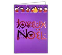 AFIE 61-5837 - Tarjeta de Feliz Navidad, gran texto, rojo brillante y sobre blanco, formato 12 x 17,5 cm, diseño de friso de Papá Noel con campana de regalo y árbol - Fabricado en Francia